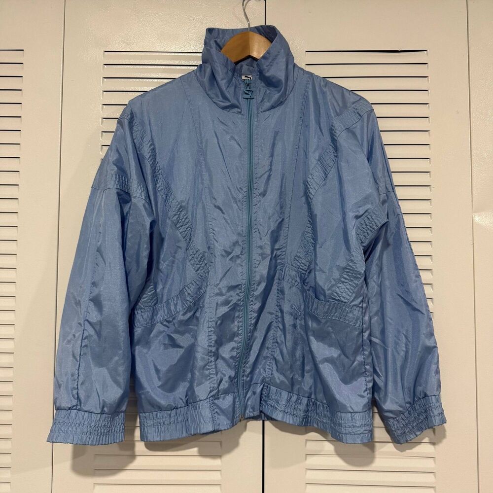 Vintage 80s Puma M Blue Nylon Track Jacket Windbreaker Made in Malaysia
